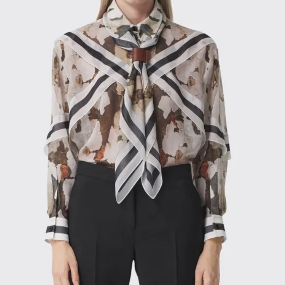 Emmie Button-Front Blouse w/Detachable Scarf